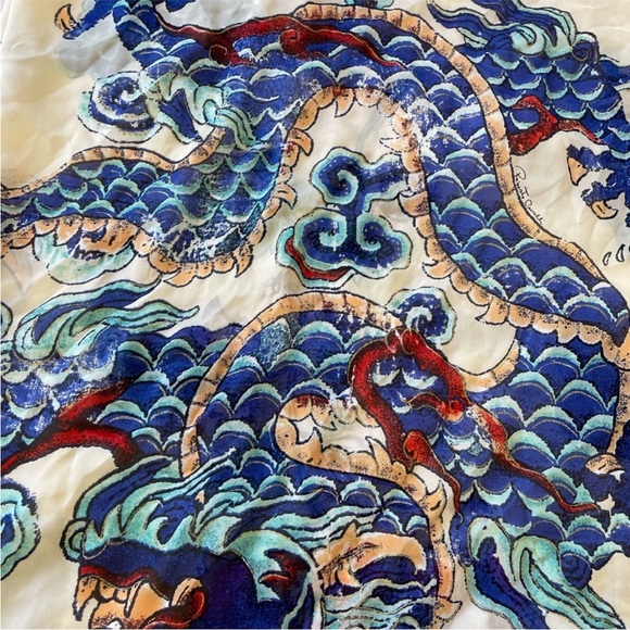 Auth ROBERTO CAVALLI S/S 2003 Dragon Tattoo Silk Scarf - Picture 2 of 11